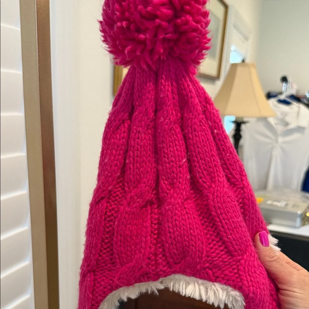 Abercrombie Kids Pink and Gray Pom-Pom Hat